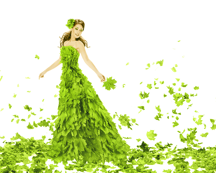 Woman-in-leaves-dress